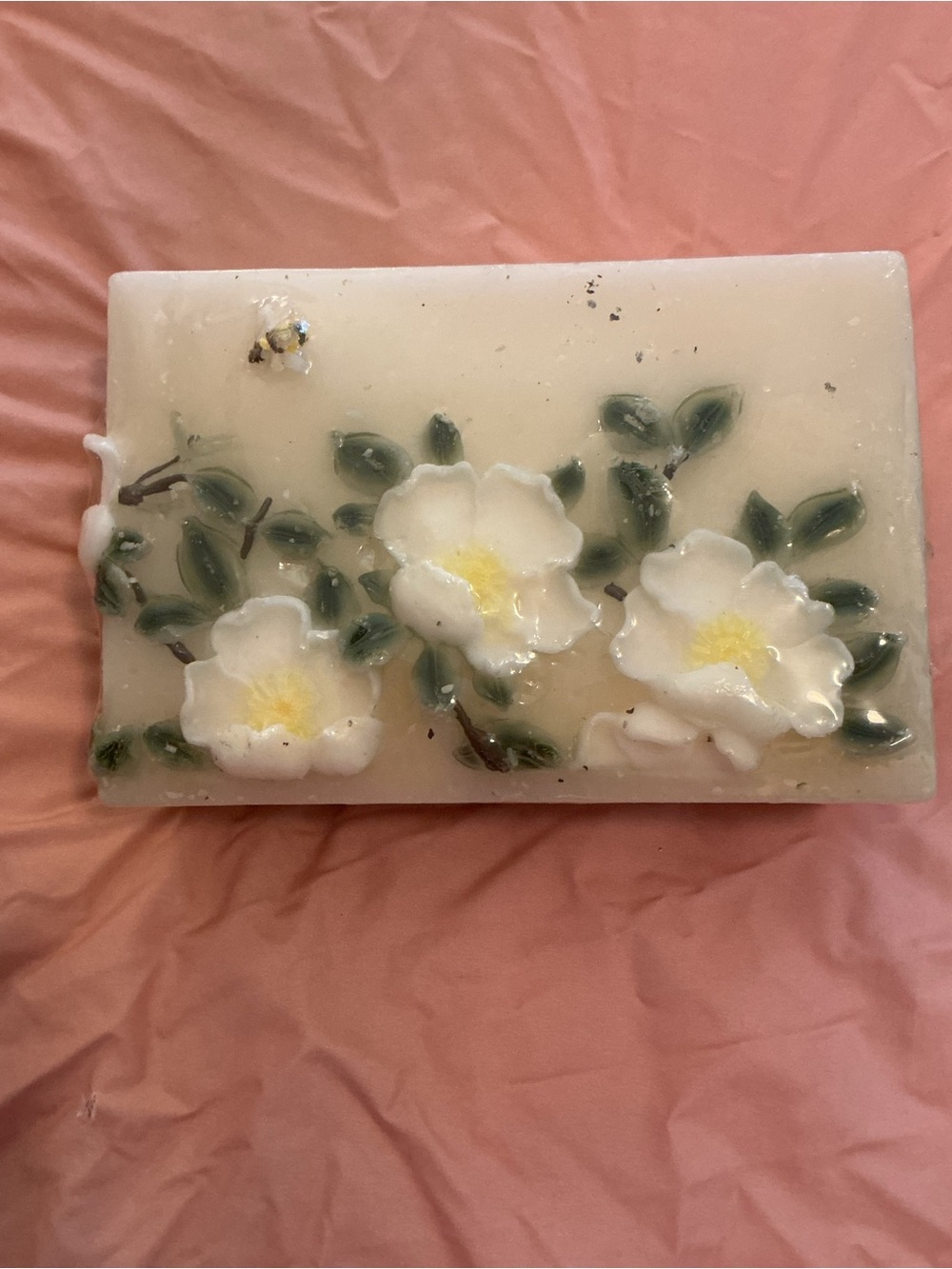 Decorative Red Envelope Double Wick Candle Block with White Flowers and Bee